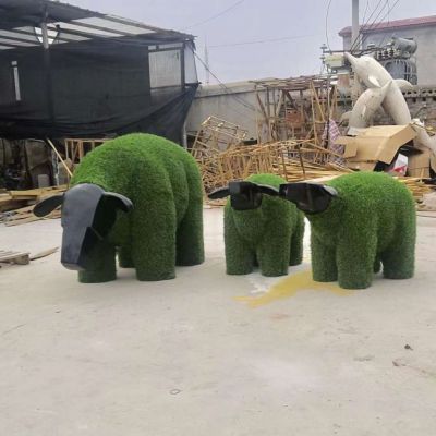 玻璃钢抽象绿皮羊雕塑，动物草坪摆件
